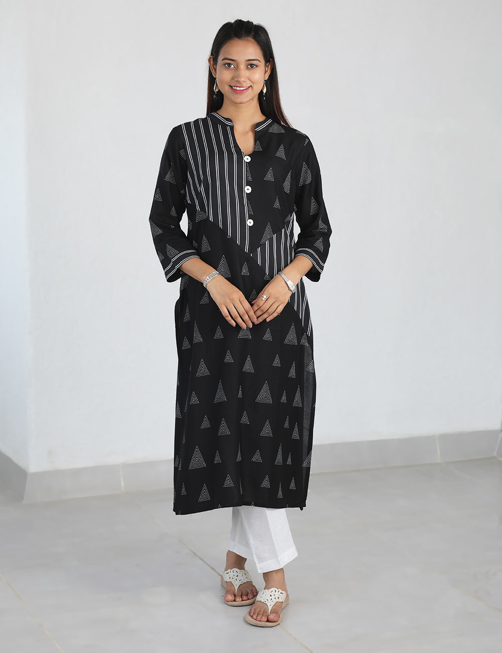 Black & White Geometric Long Kurta