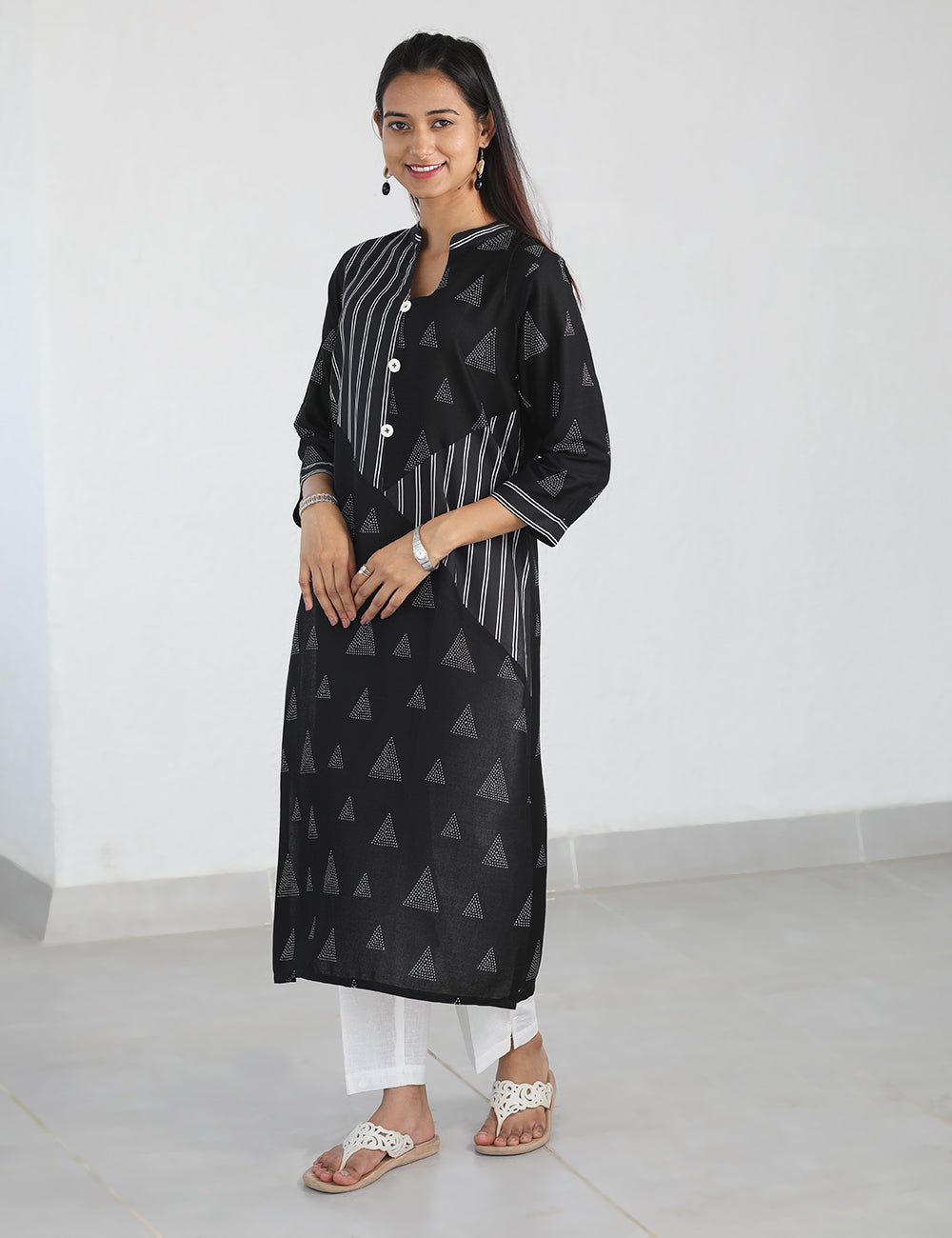 Black & White Geometric Long Kurta