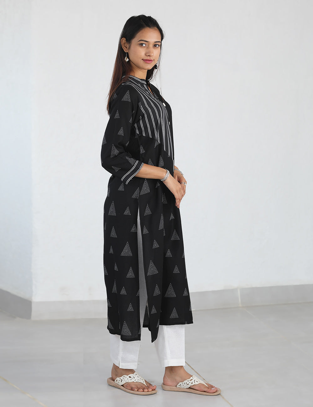 Black & White Geometric Long Kurta