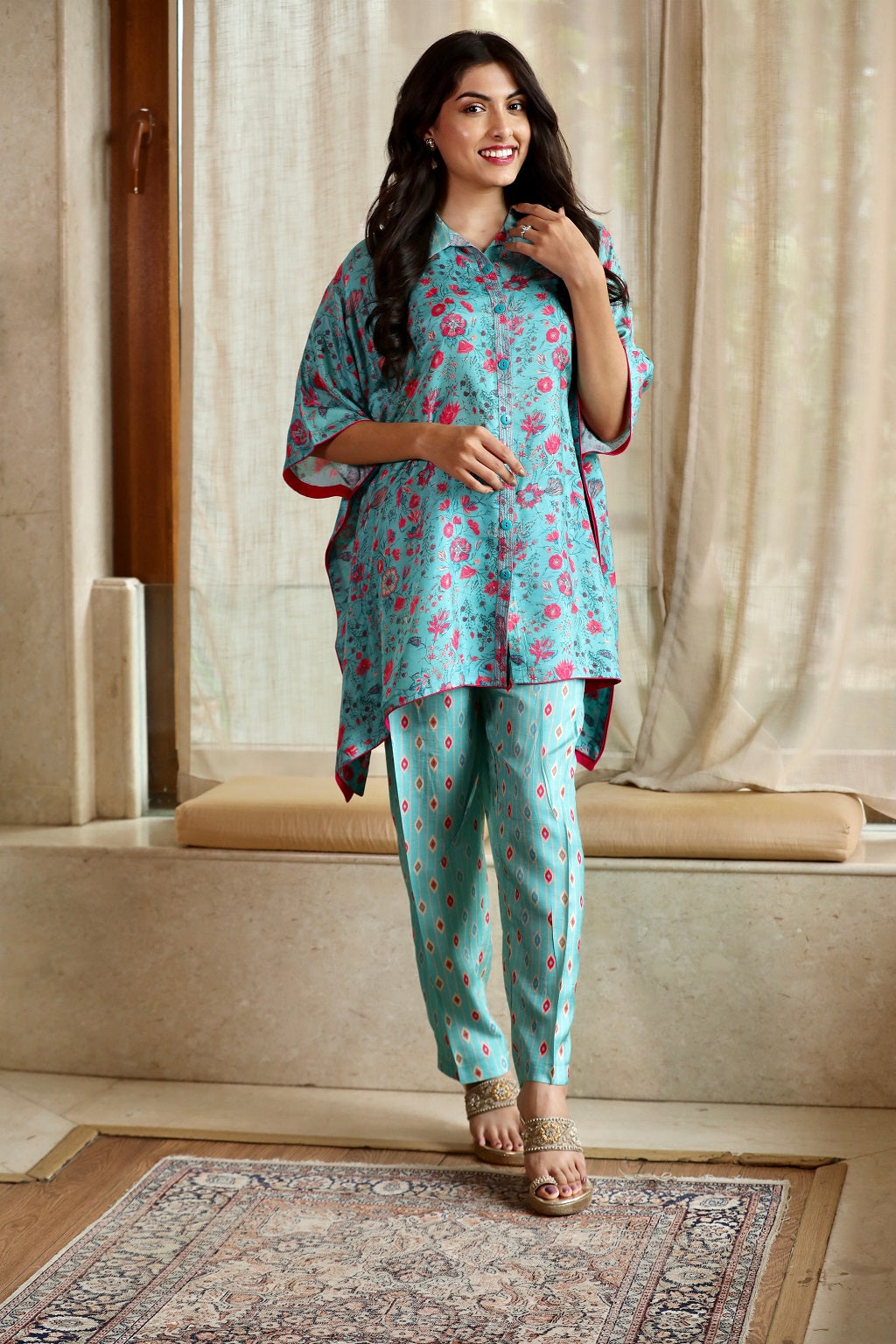 Blue Kaftan Style Co-ord Set
