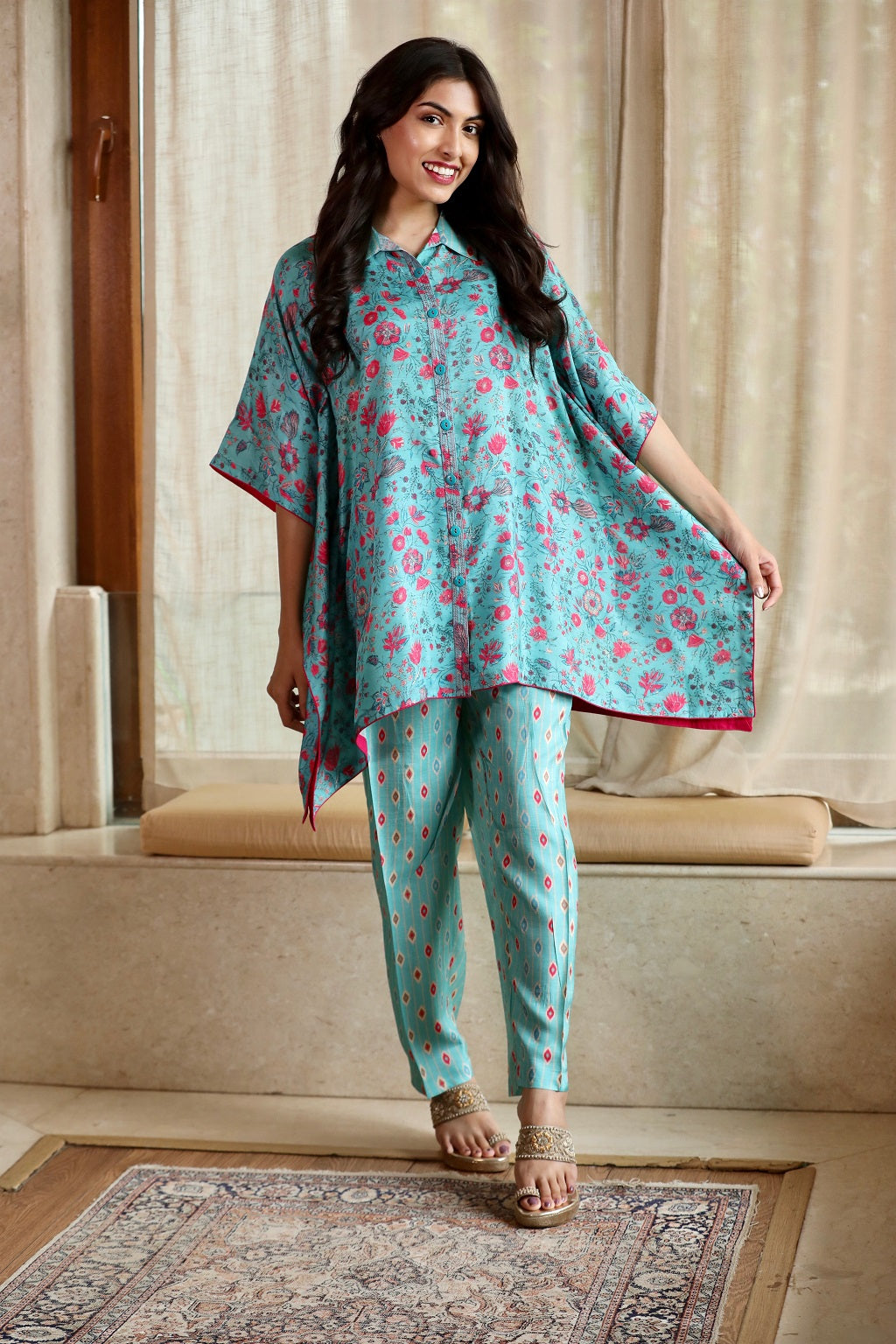 Blue Kaftan Style Co-ord Set