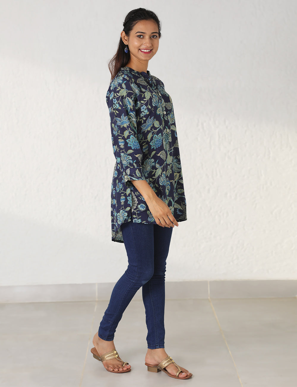 Blue Kalamkari Printed Short Kurti