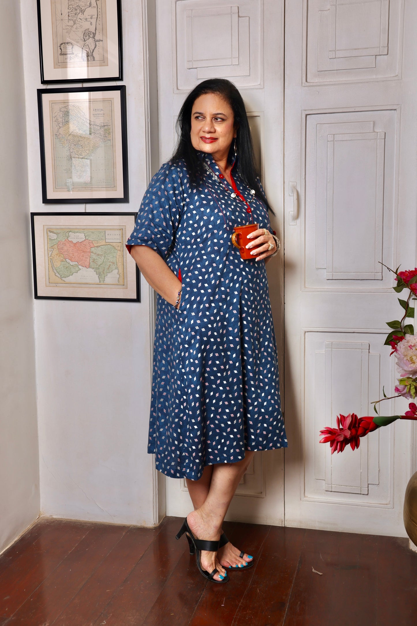 Blue Rayon Collar Dress