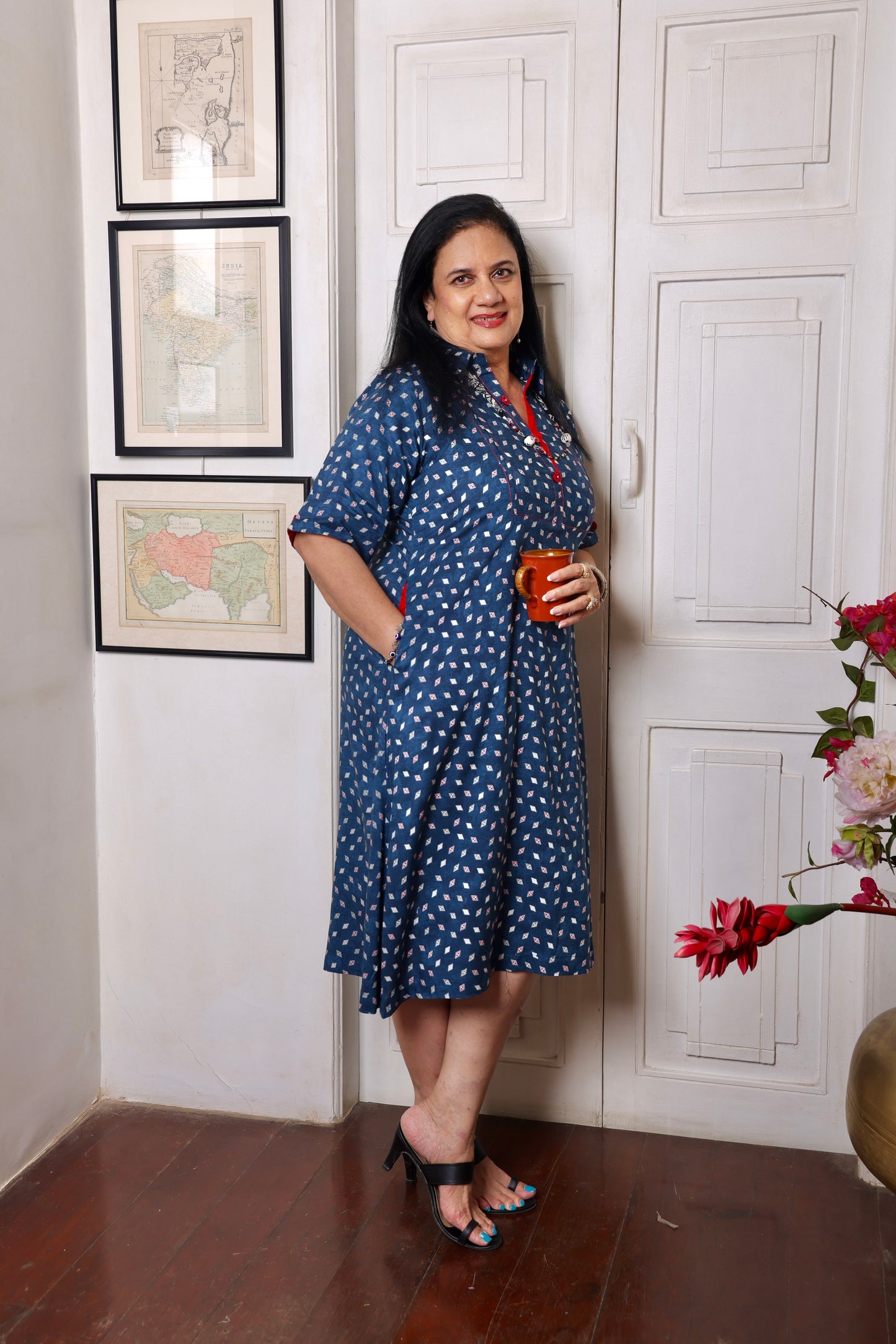 Blue Rayon Collar Dress