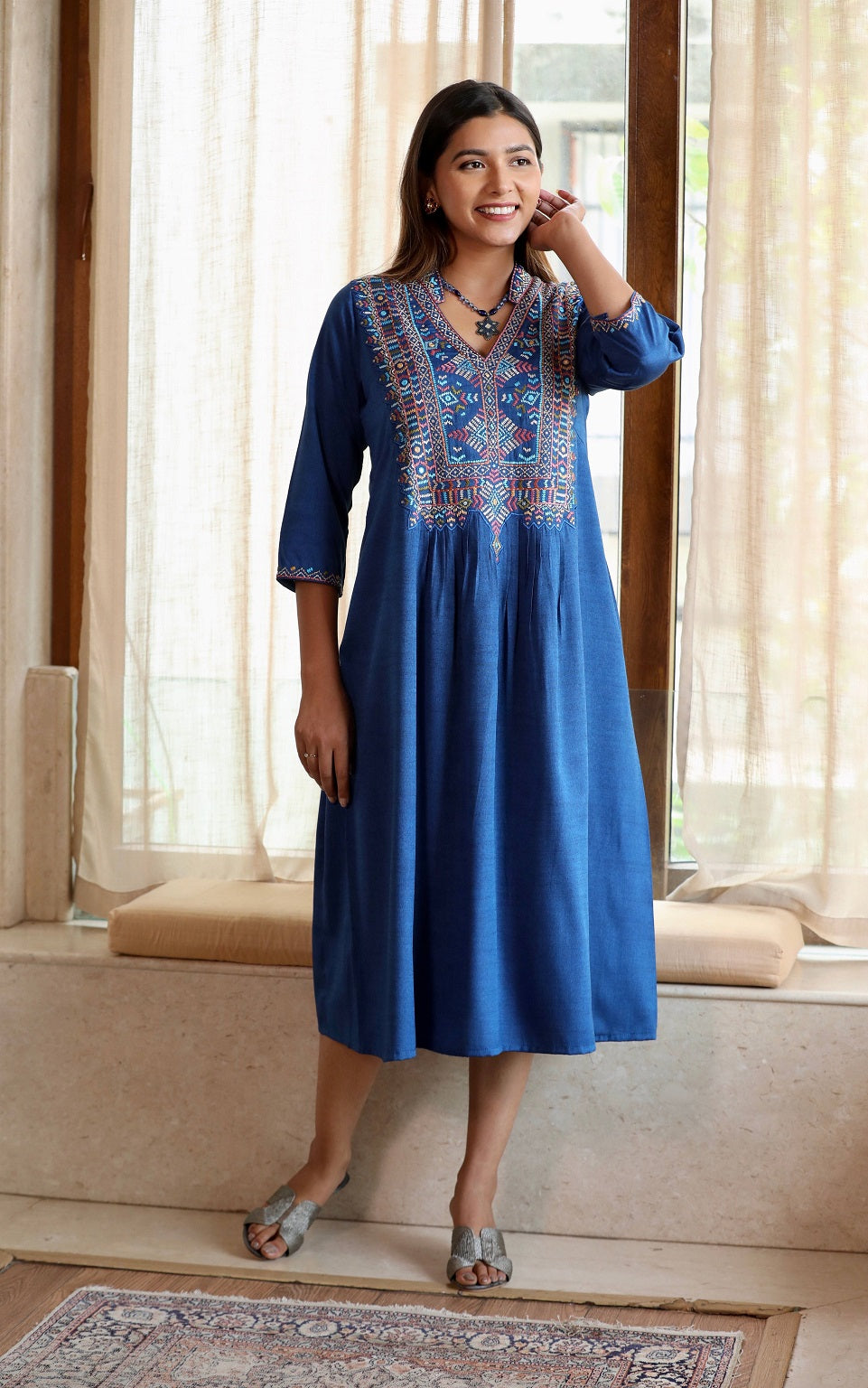 Blue Embroidered Dress