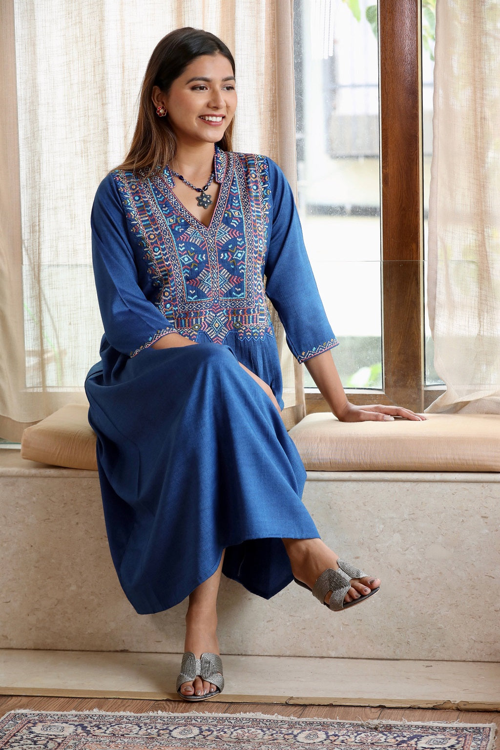 Blue Embroidered Dress – Rui Boutique Mumbai