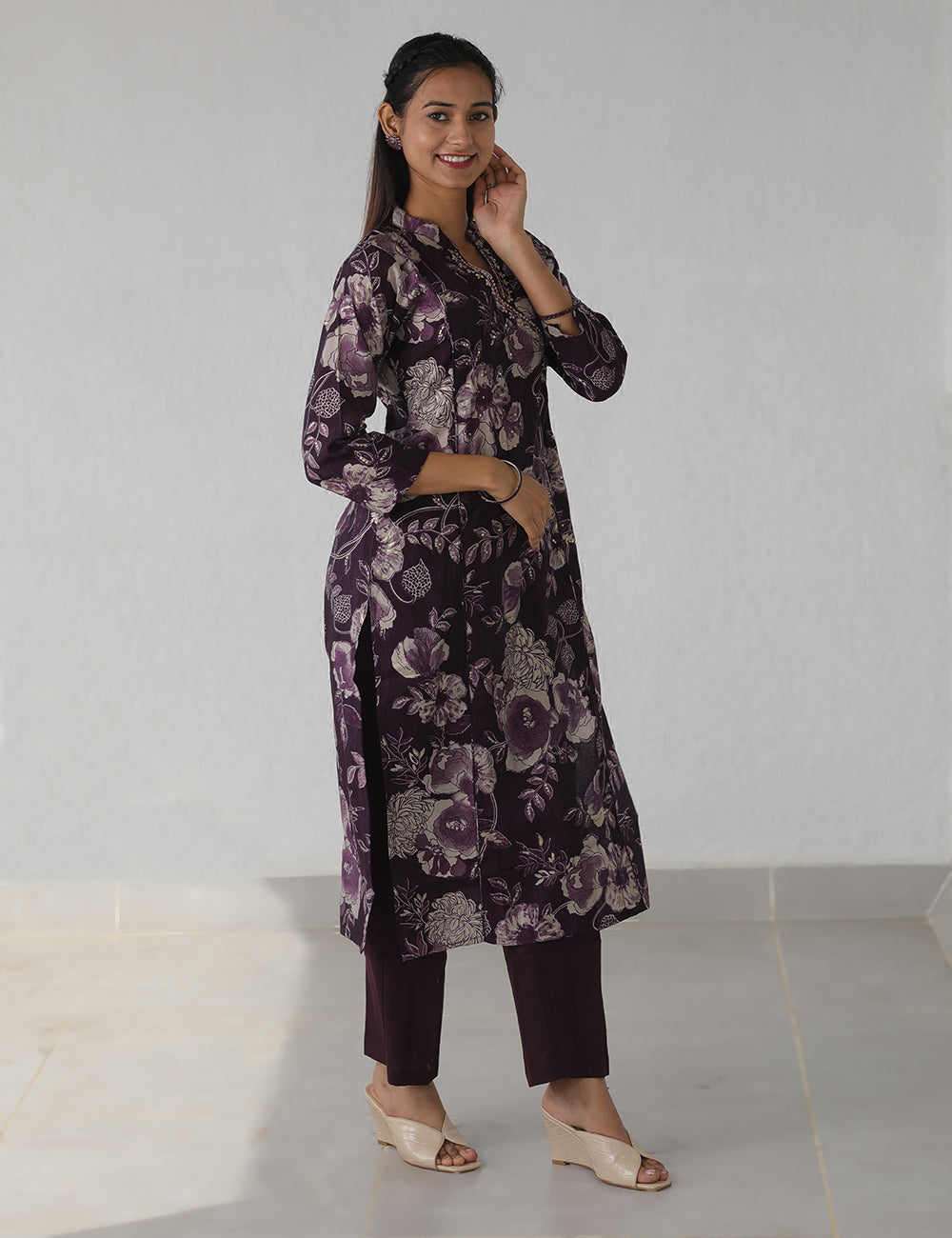 Muslin Wine Long Kurta