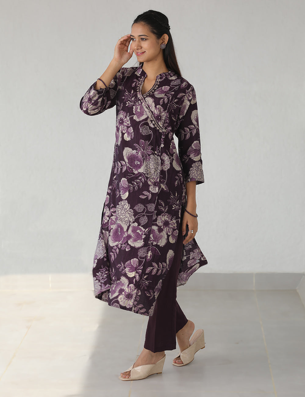 Muslin Wine Long Kurta