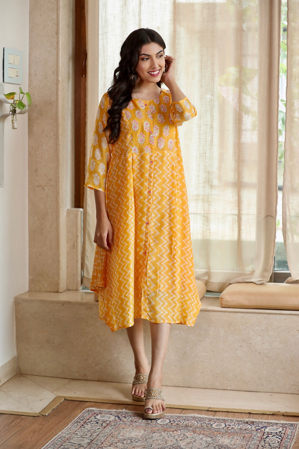 Muslin Yellow Yoke Dress