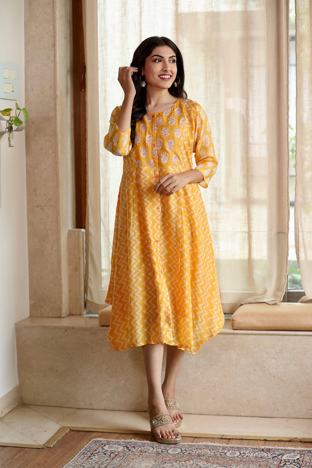 Muslin Yellow Yoke Dress