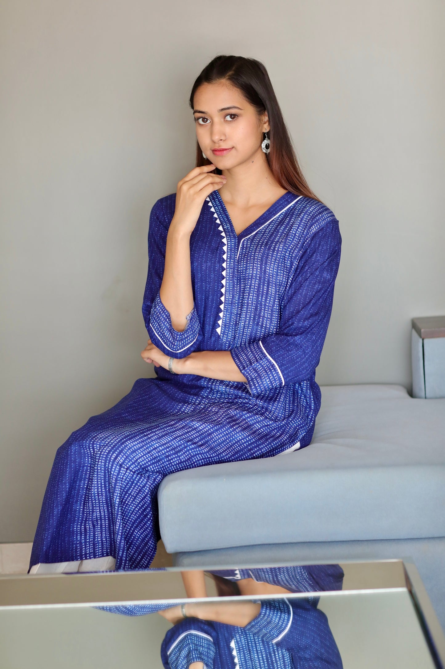 Navy Blue Gota Patti Long Kurta