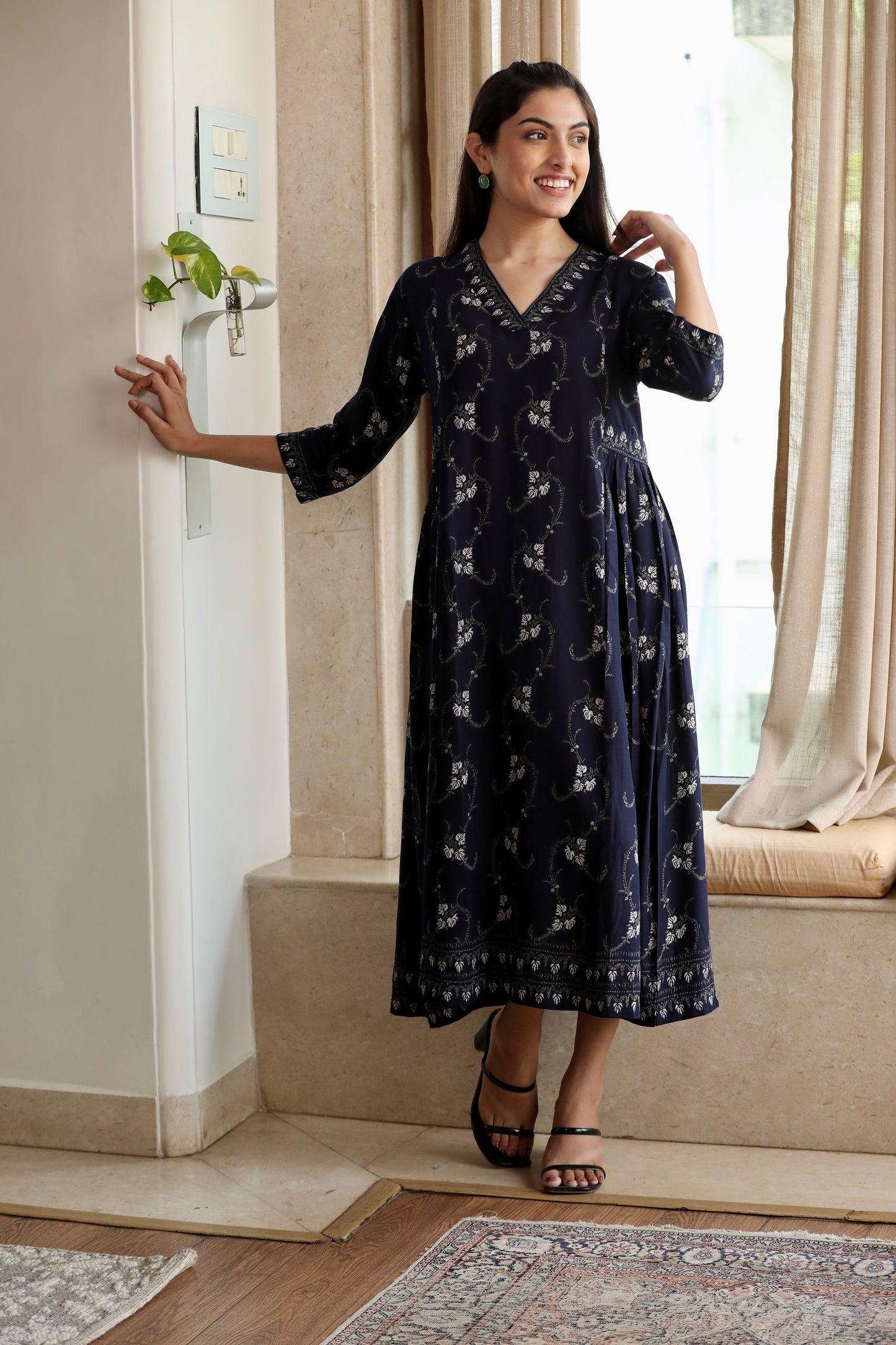 Navy Blue Rayon Dress