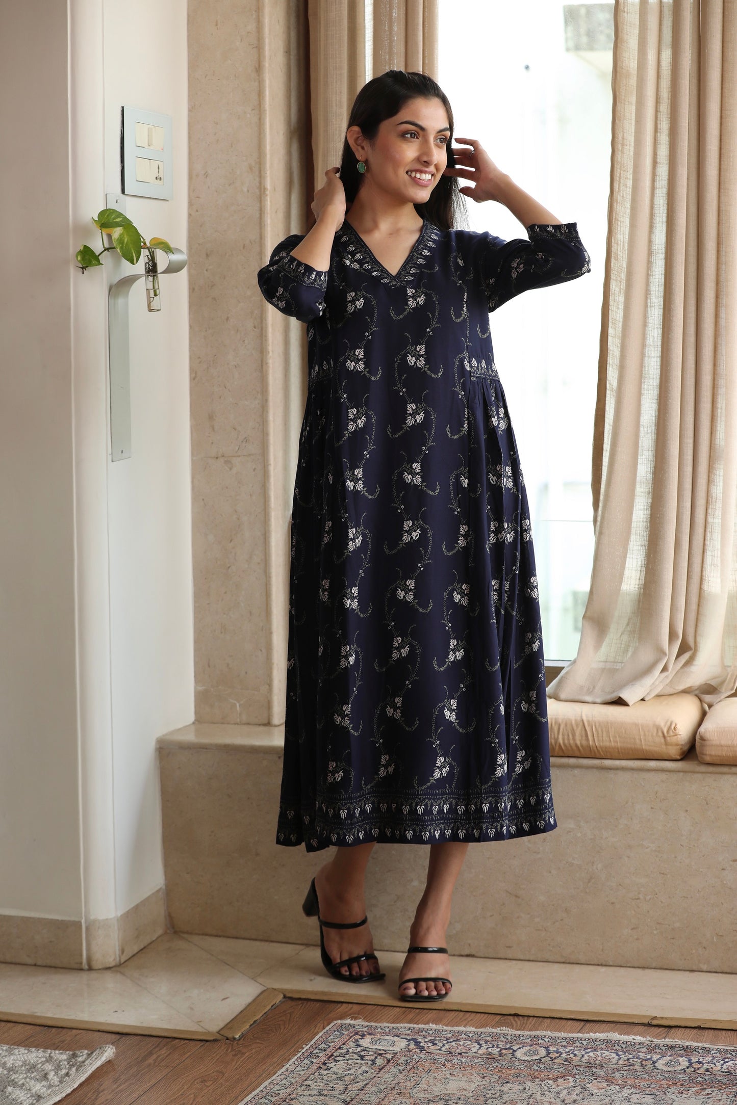 Navy Blue Rayon Dress
