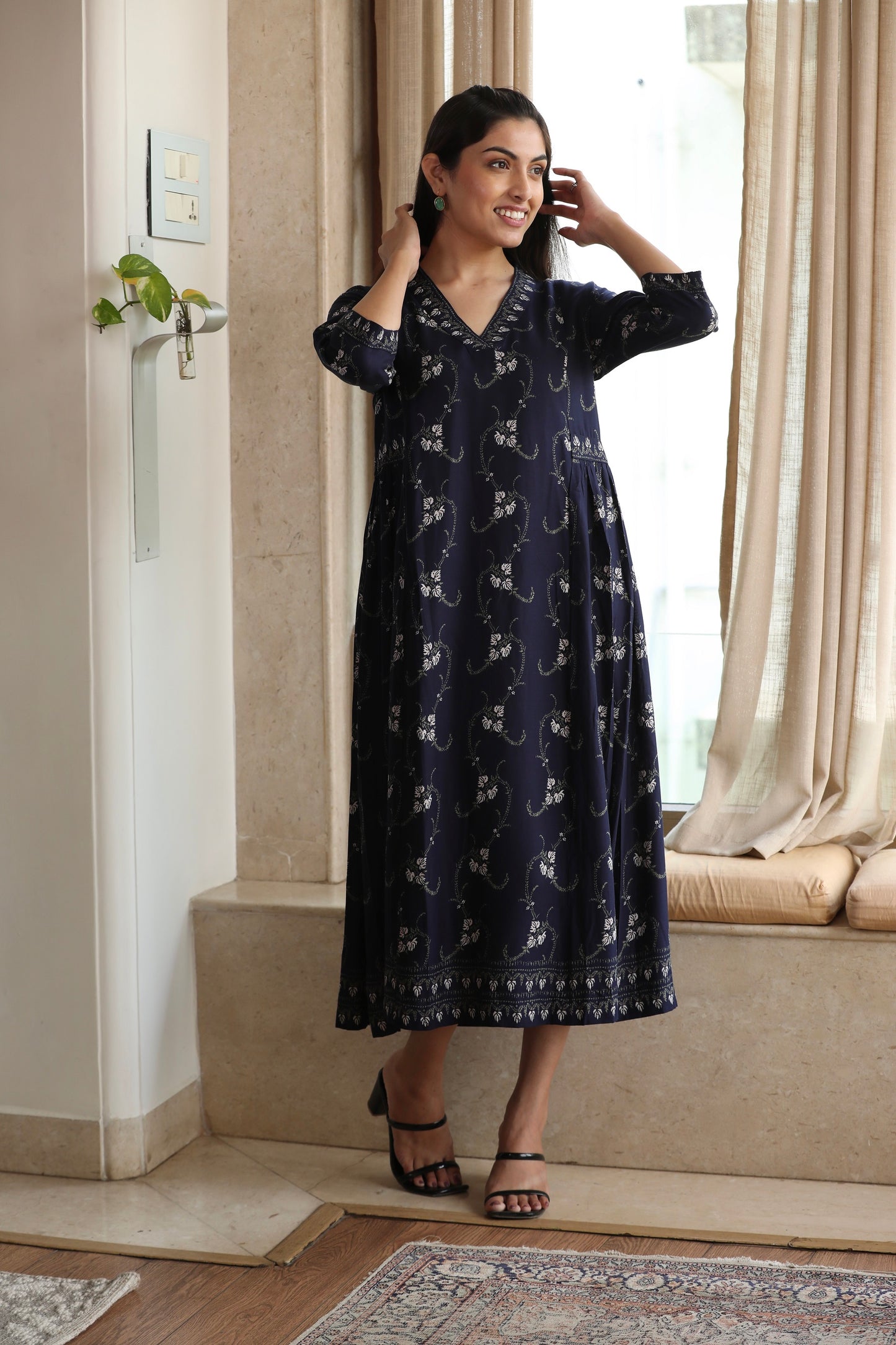 Navy Blue Rayon Dress