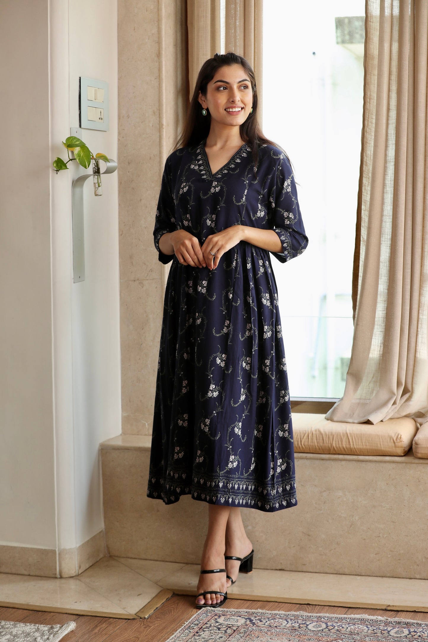 Navy Blue Rayon Dress