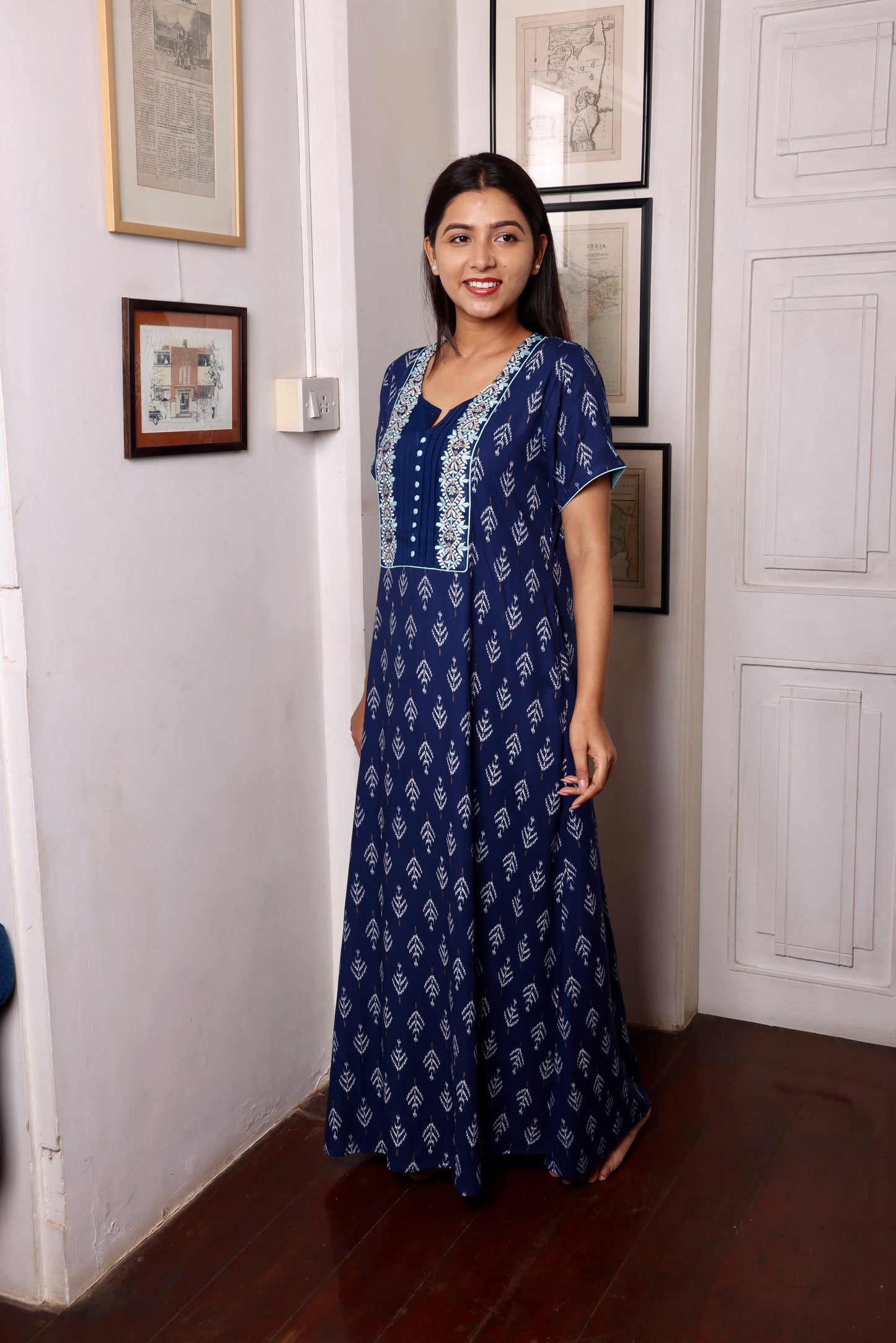 Navy Rayon Pintuck Potli Kaftan