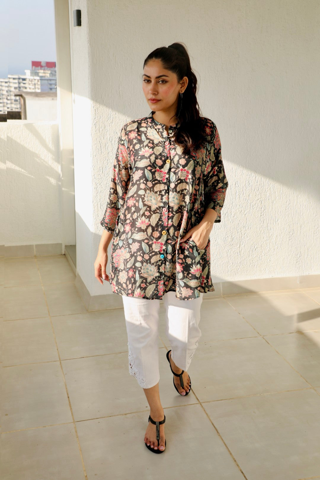 Muslin Multi Floral Lotus Print Kurti