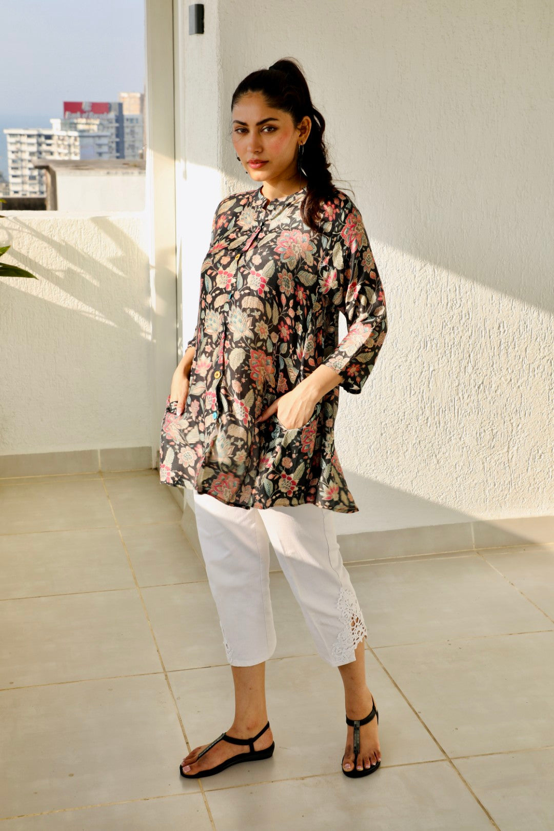 Muslin Multi Floral Lotus Print Kurti