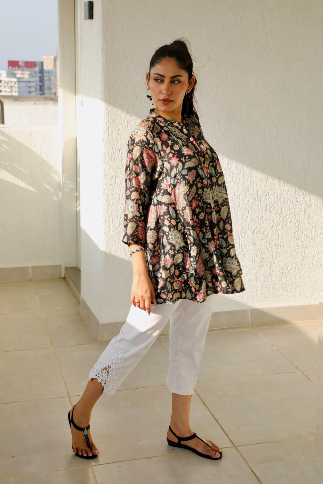Muslin Multi Floral Lotus Print Kurti