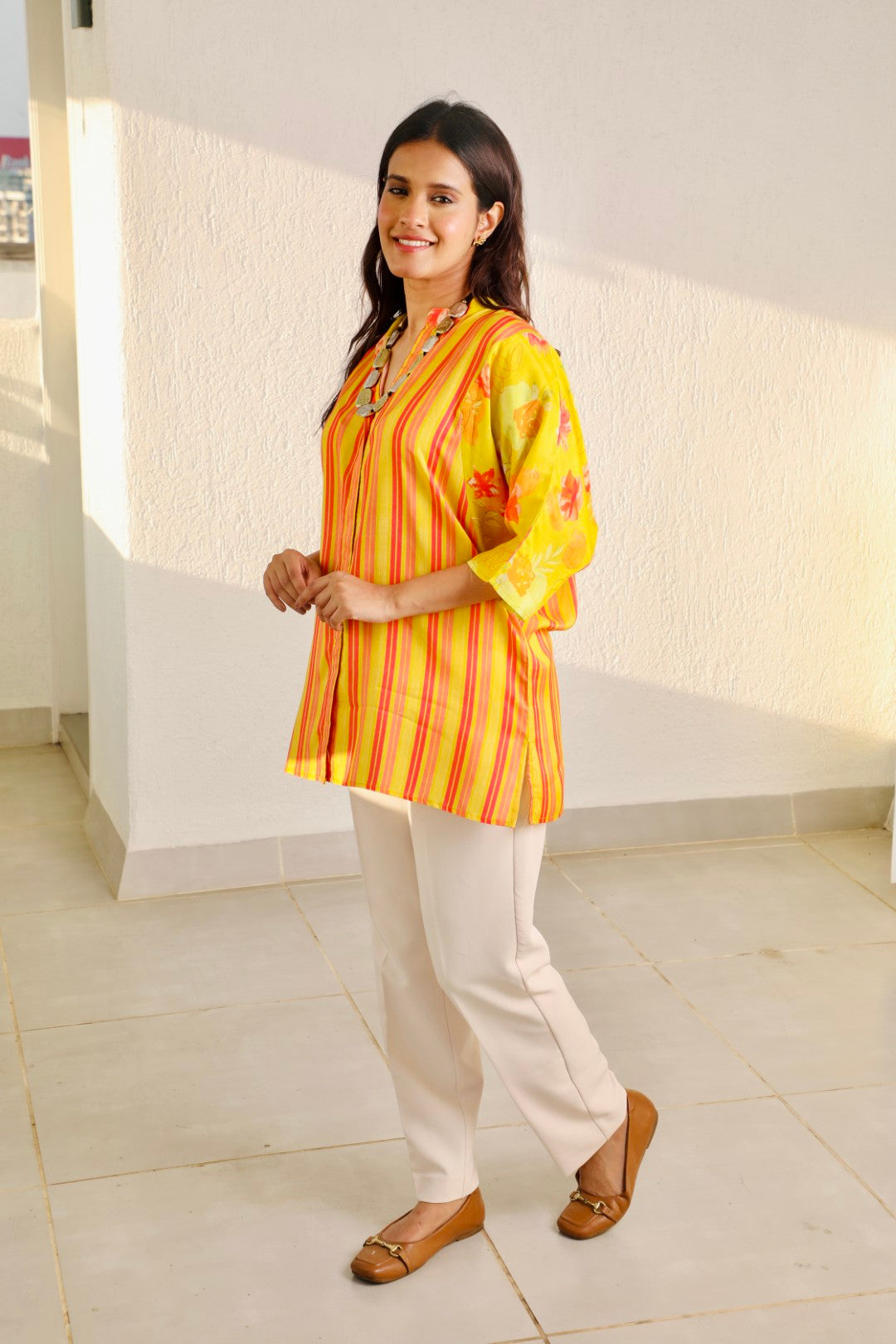 Stripe Floral Muslin Kurti