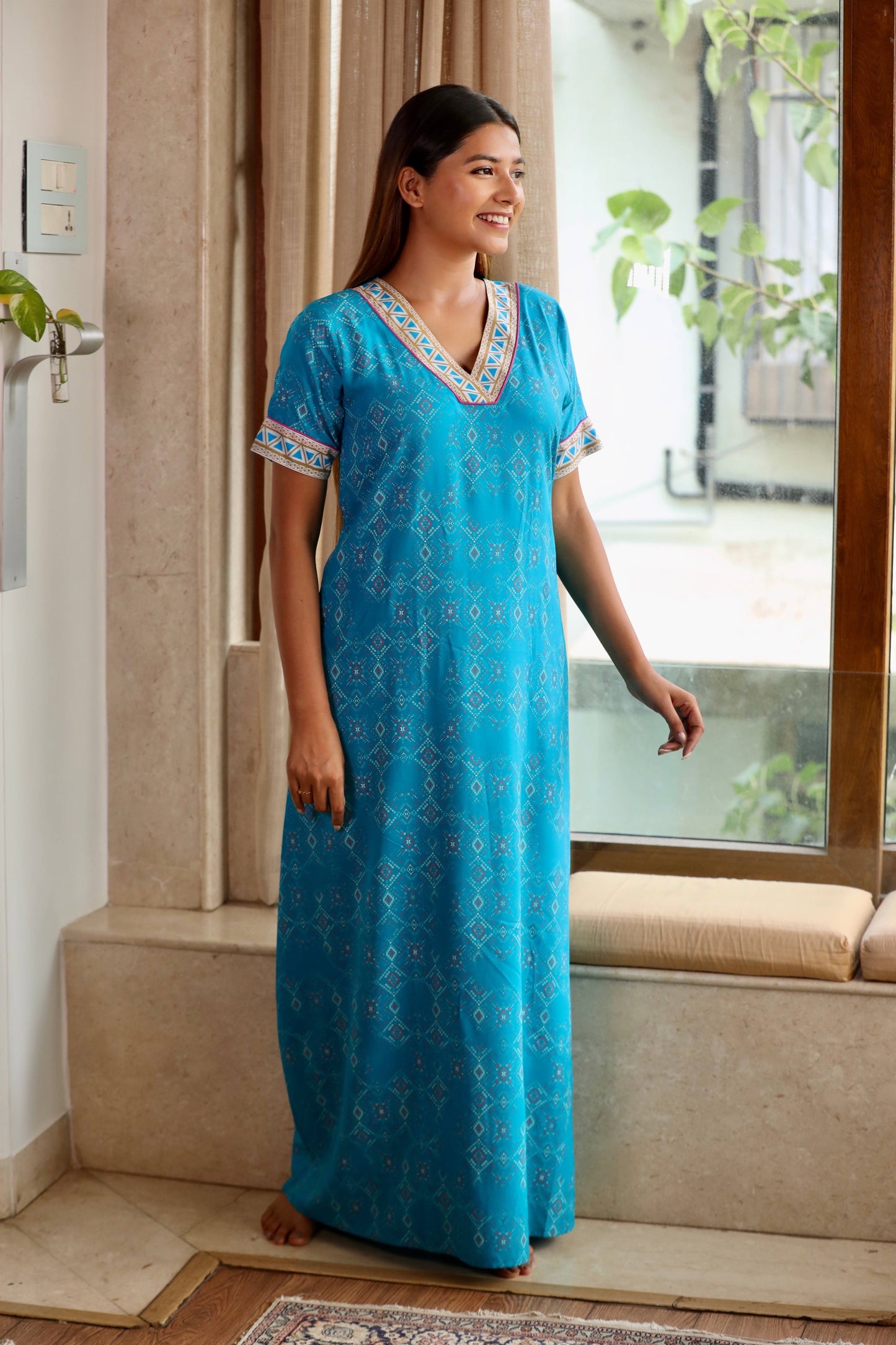 Blue V Neck Kaftan