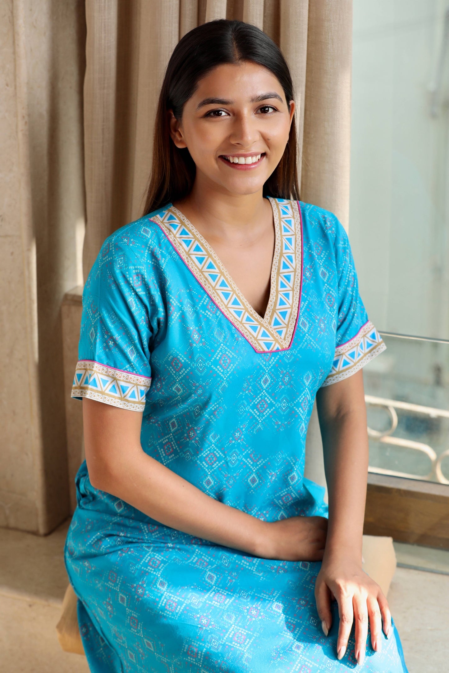 Blue V Neck Kaftan