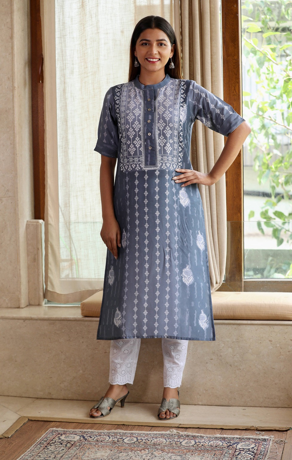 Grey Rayon Bandhani Kurta