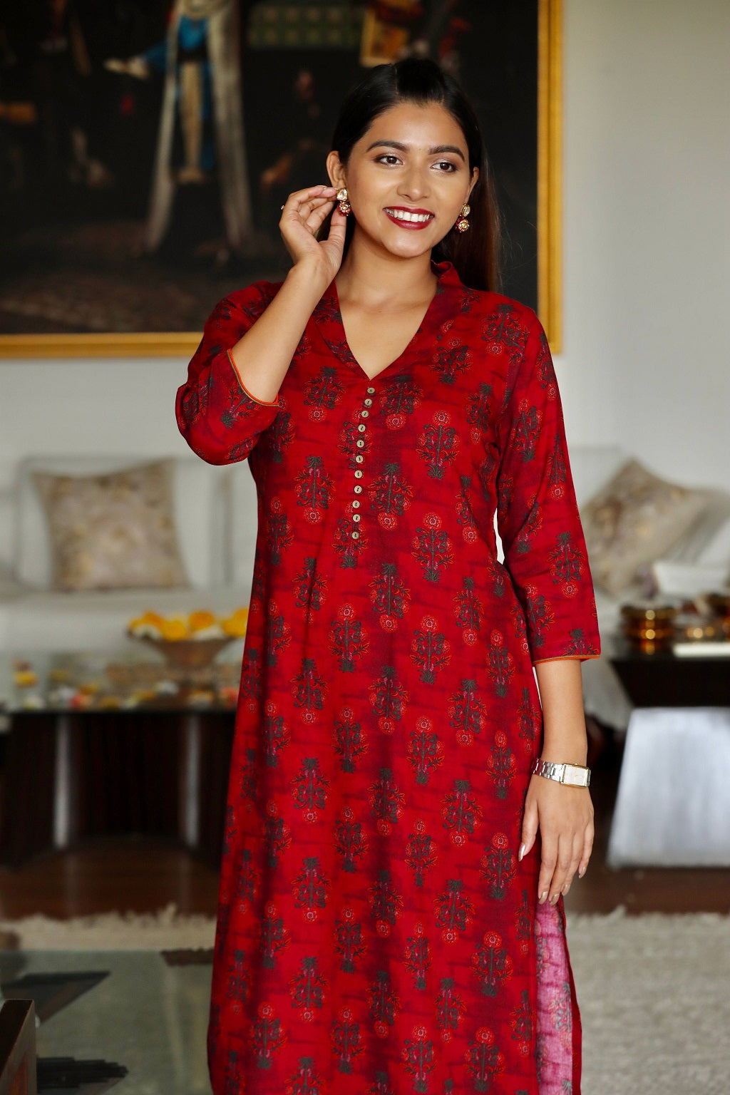 Maroon Printed Long kurta