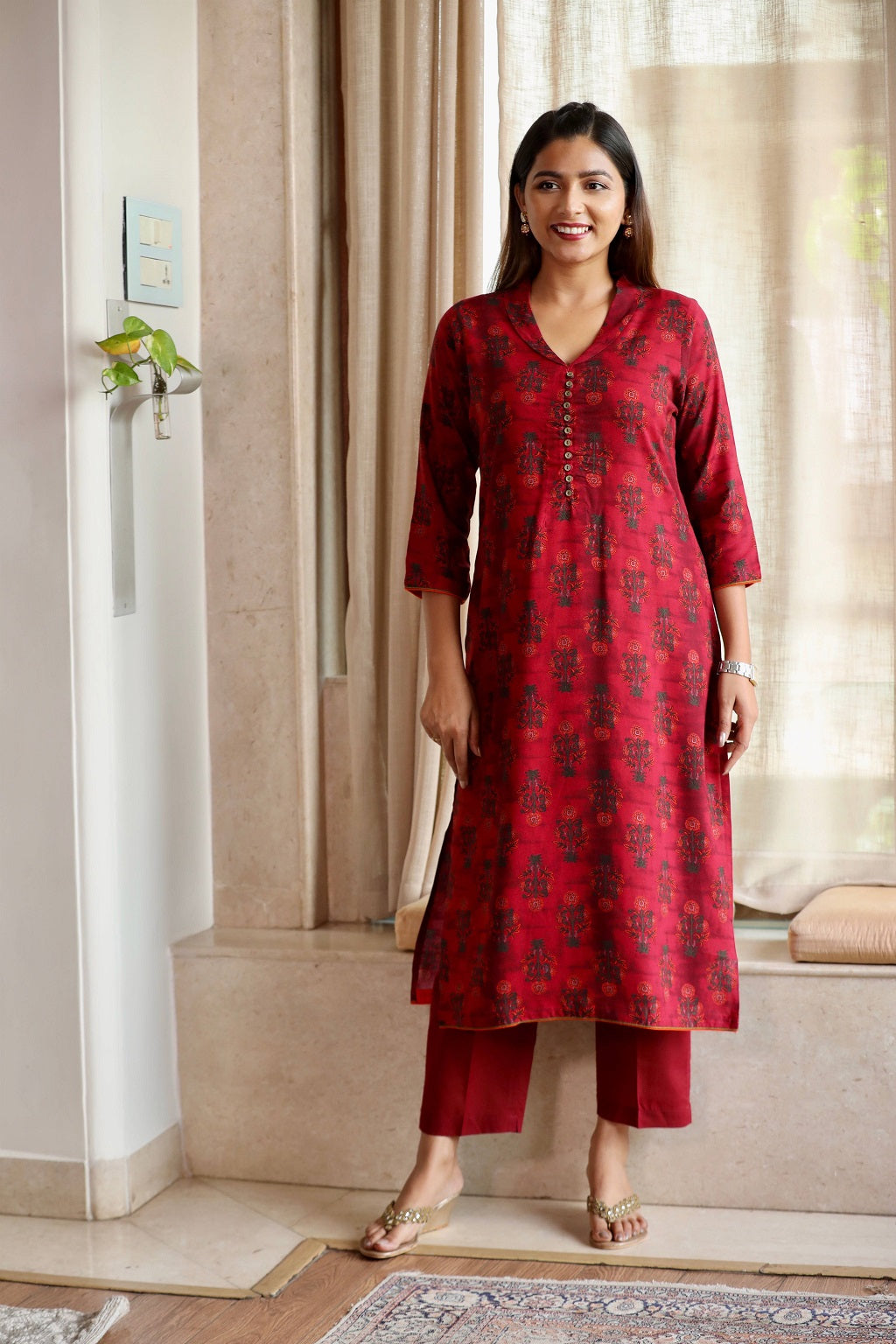 Maroon Printed Long kurta