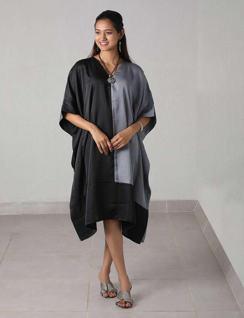 Poncho Black Grey Dress