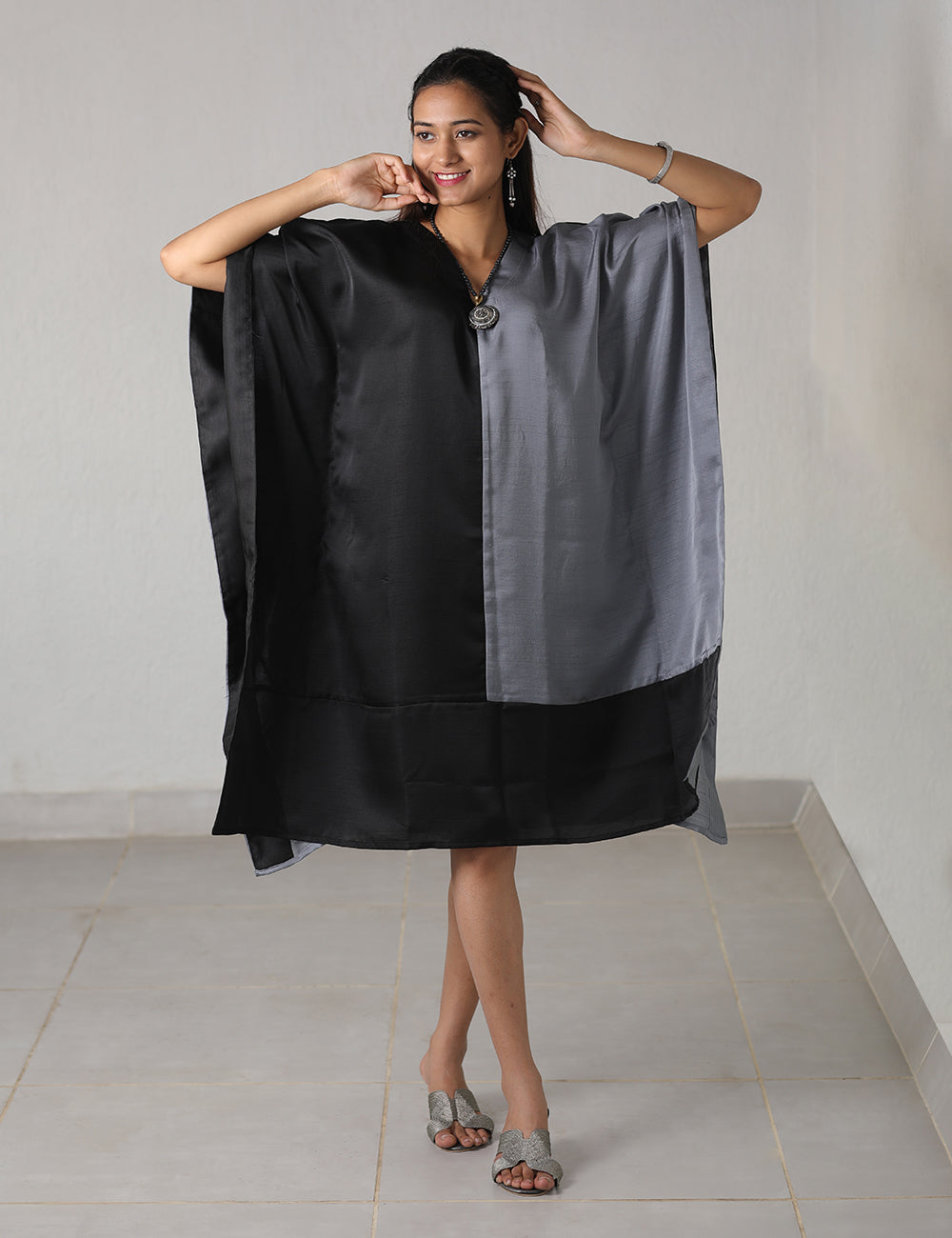 Poncho Black Grey Dress