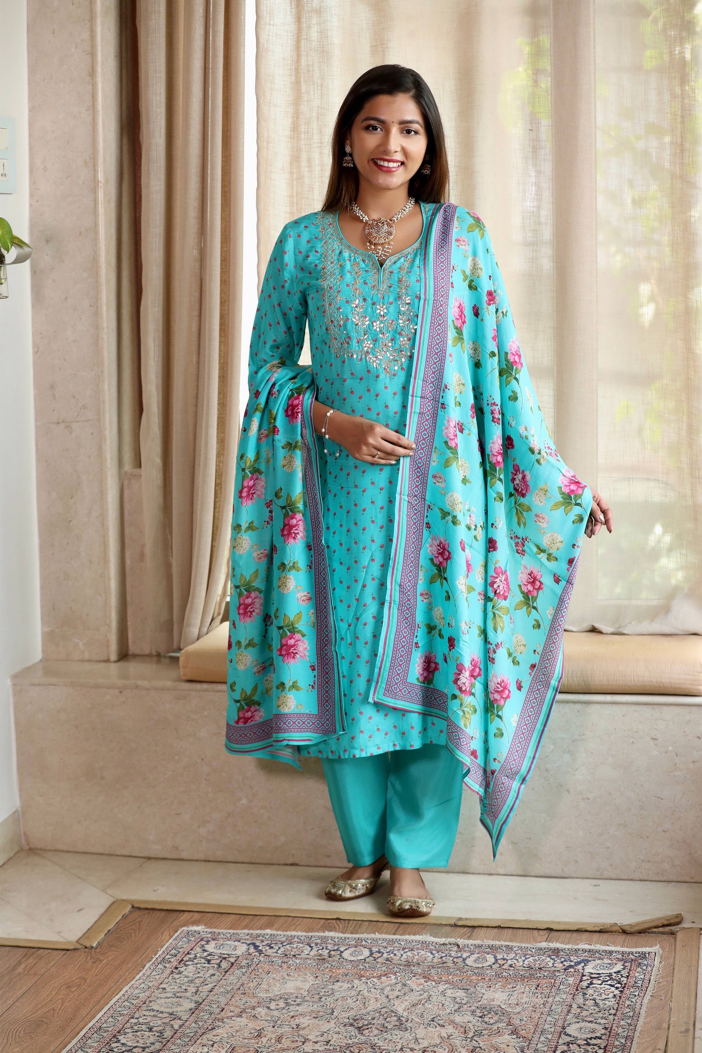 Sea Green Gota Ethnic Suit