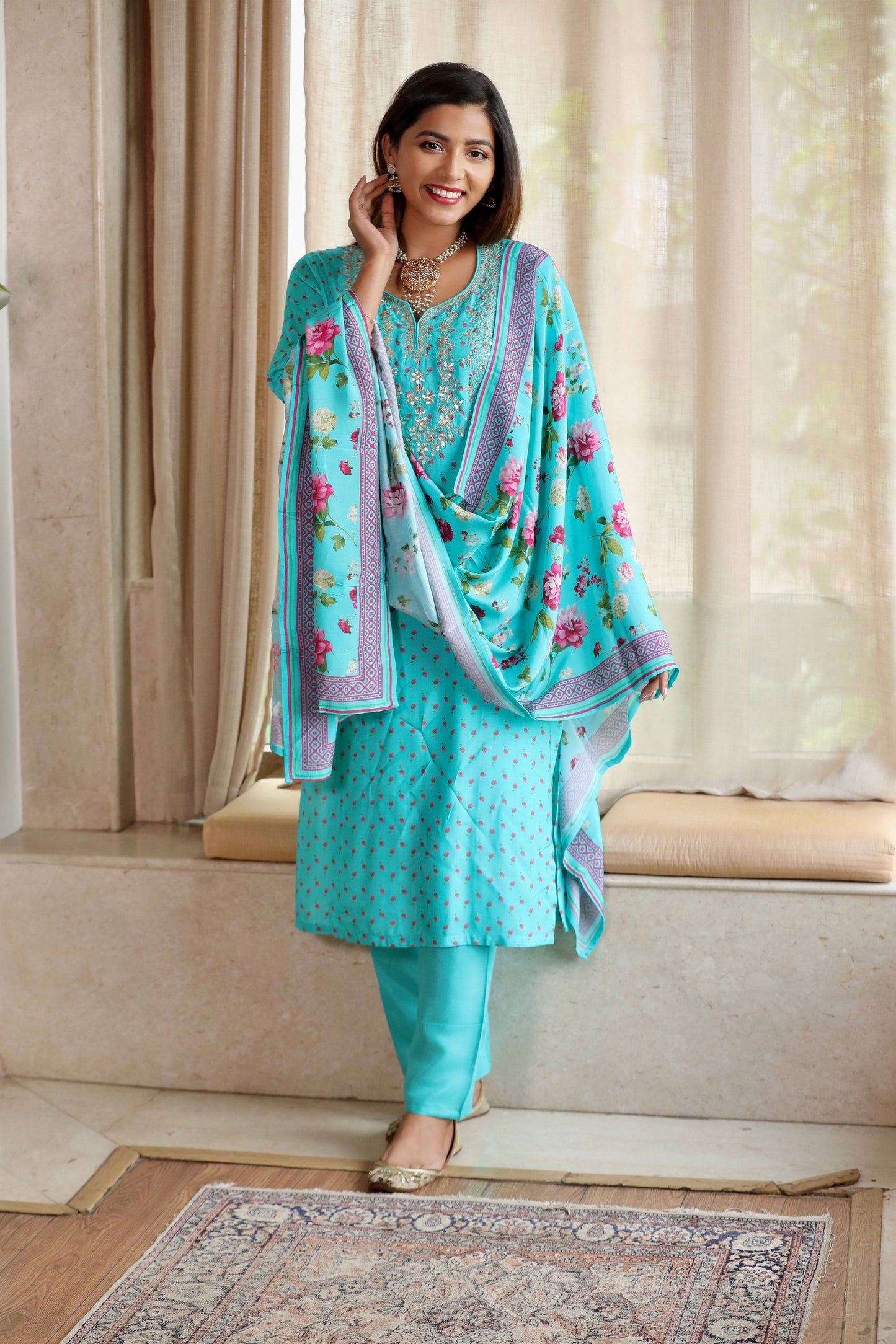 Sea Green Gota Ethnic Suit