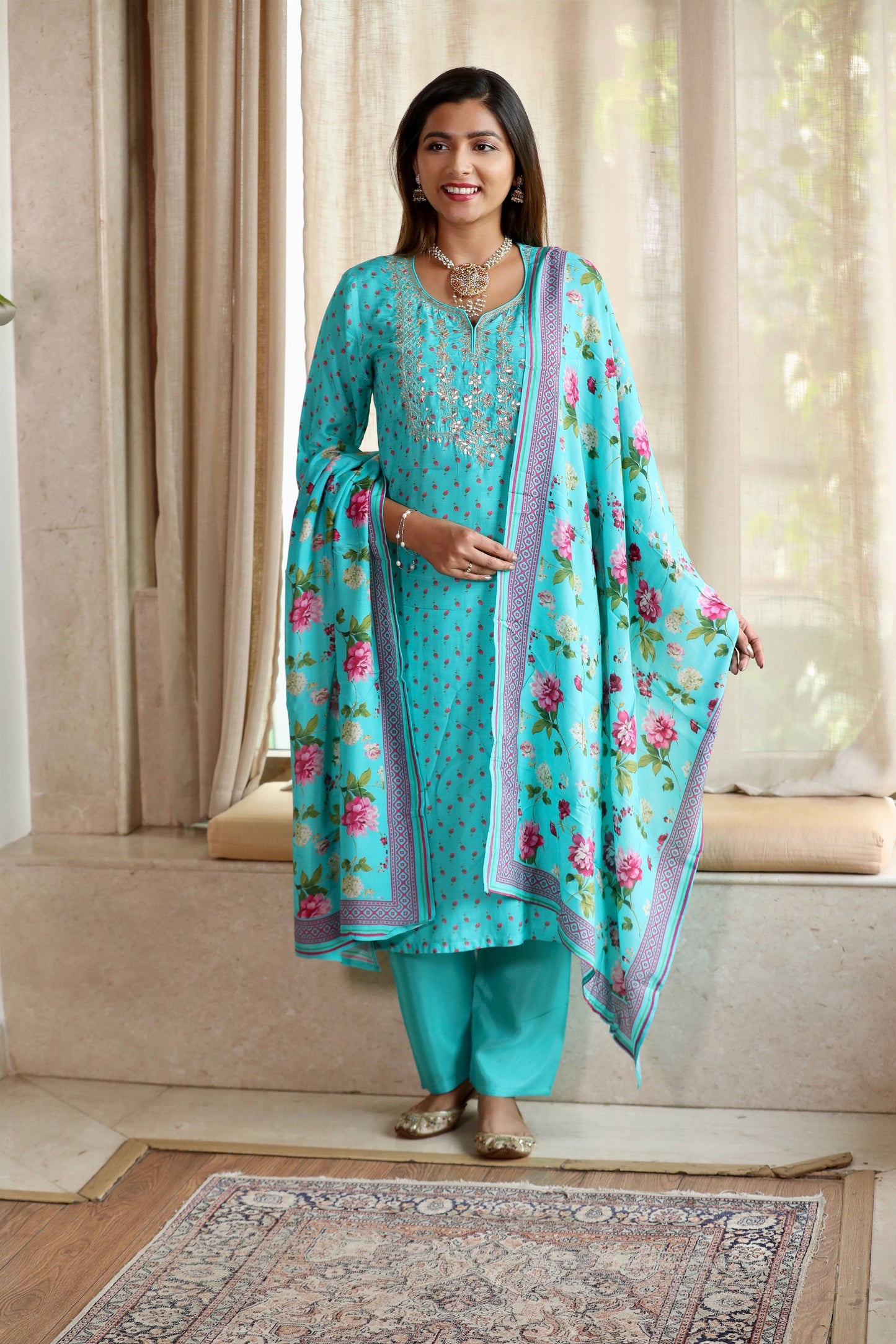Sea Green Gota Ethnic Suit
