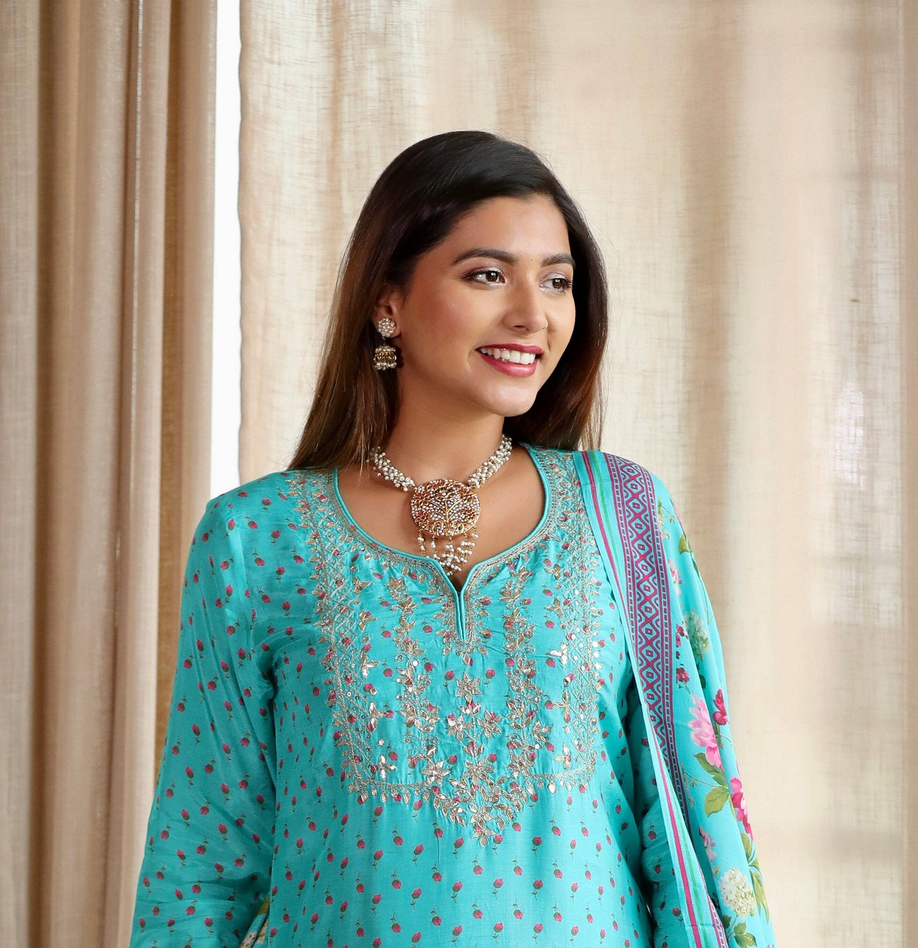 Sea Green Gota Ethnic Suit