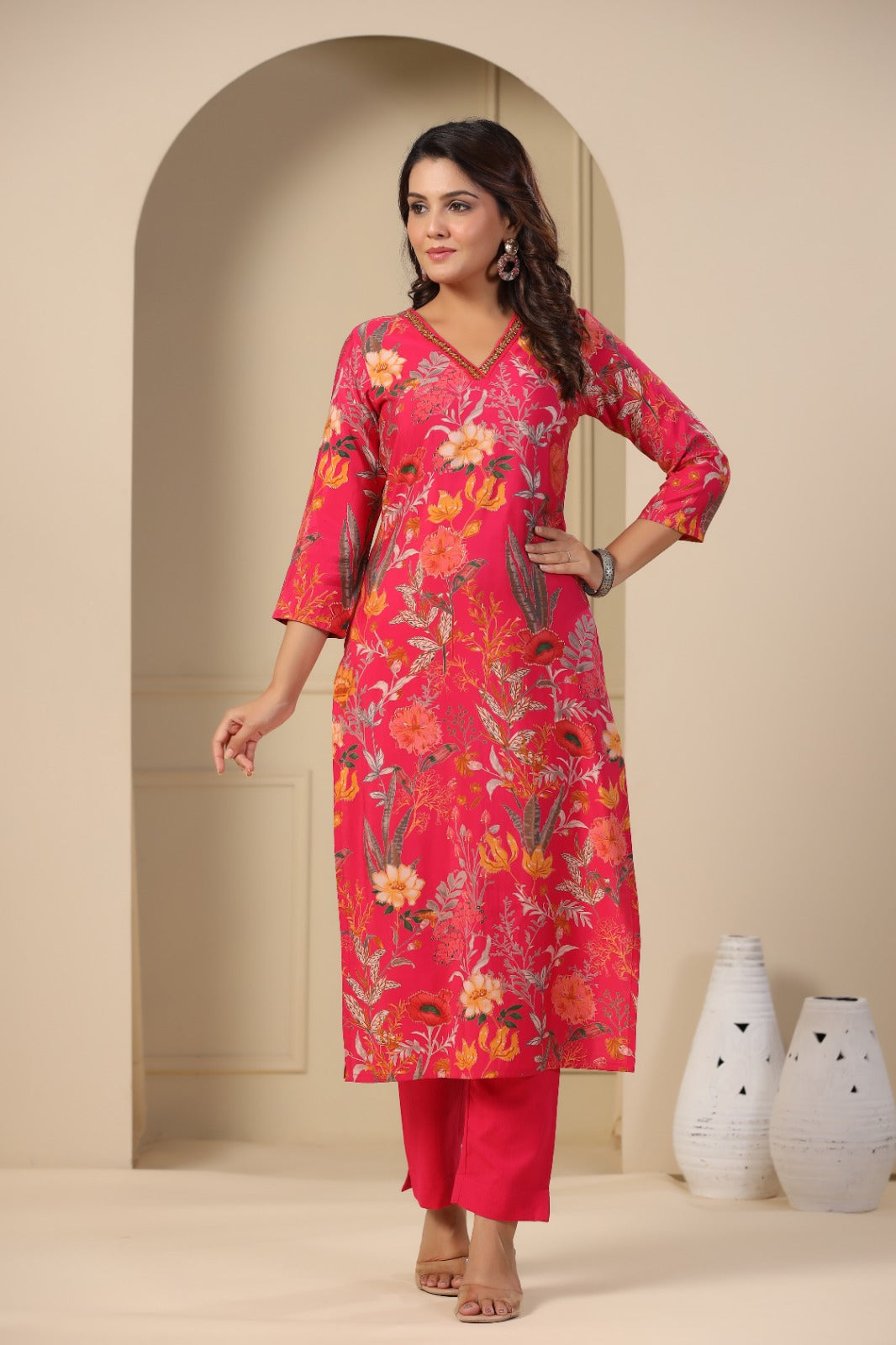 Pink Floral Kurta Set