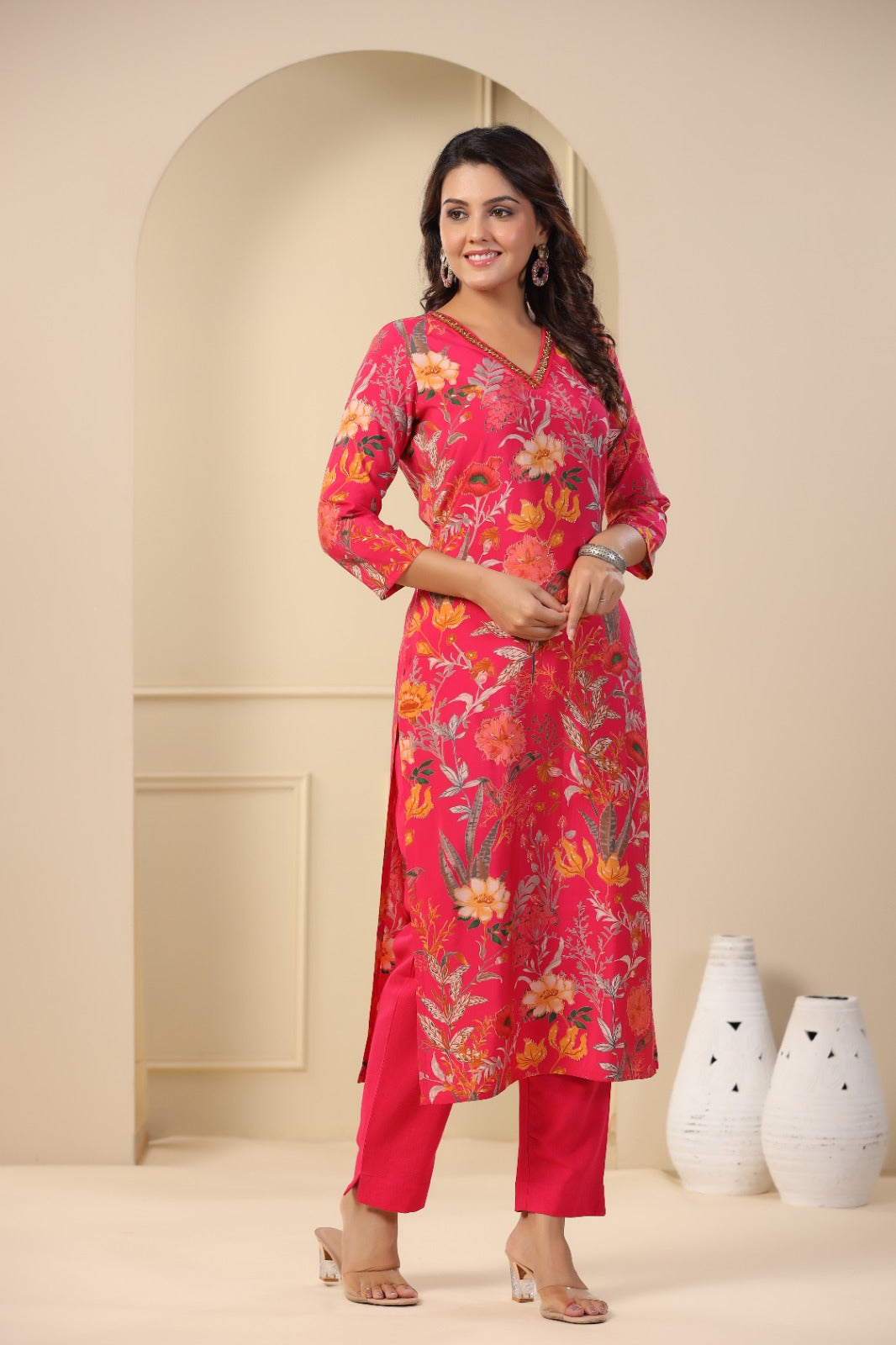 Pink Floral Kurta Set