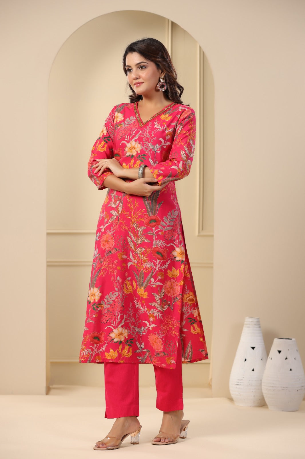 Pink Floral Kurta Set