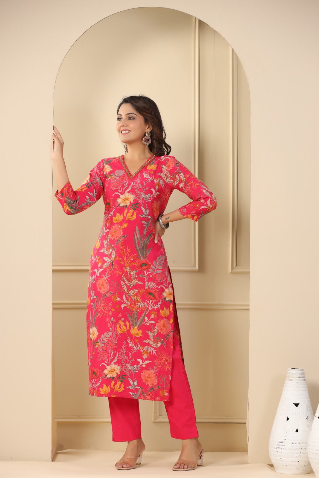 Pink Floral Kurta Set