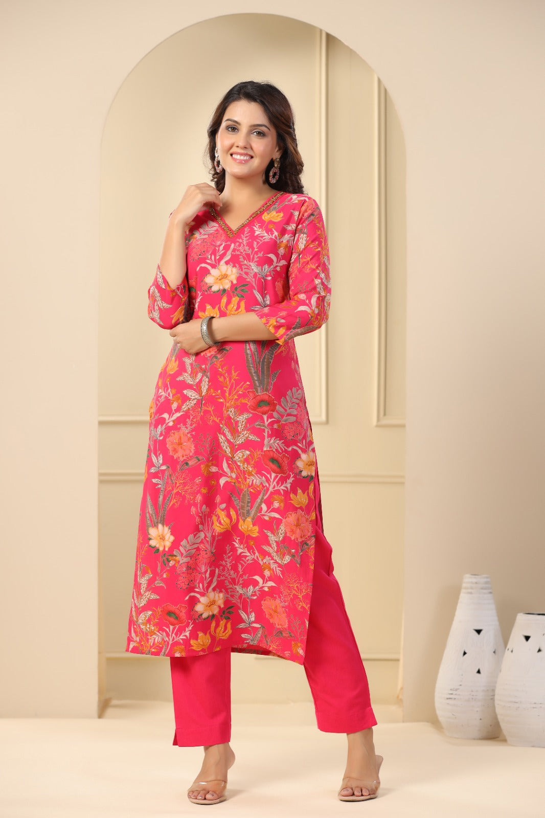 Pink Floral Kurta Set