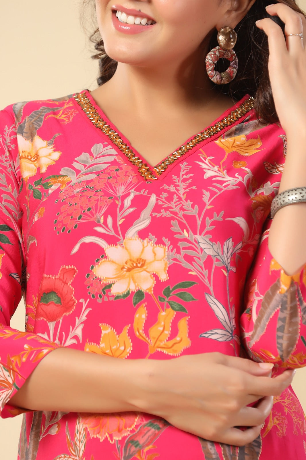 Pink Floral Kurta Set