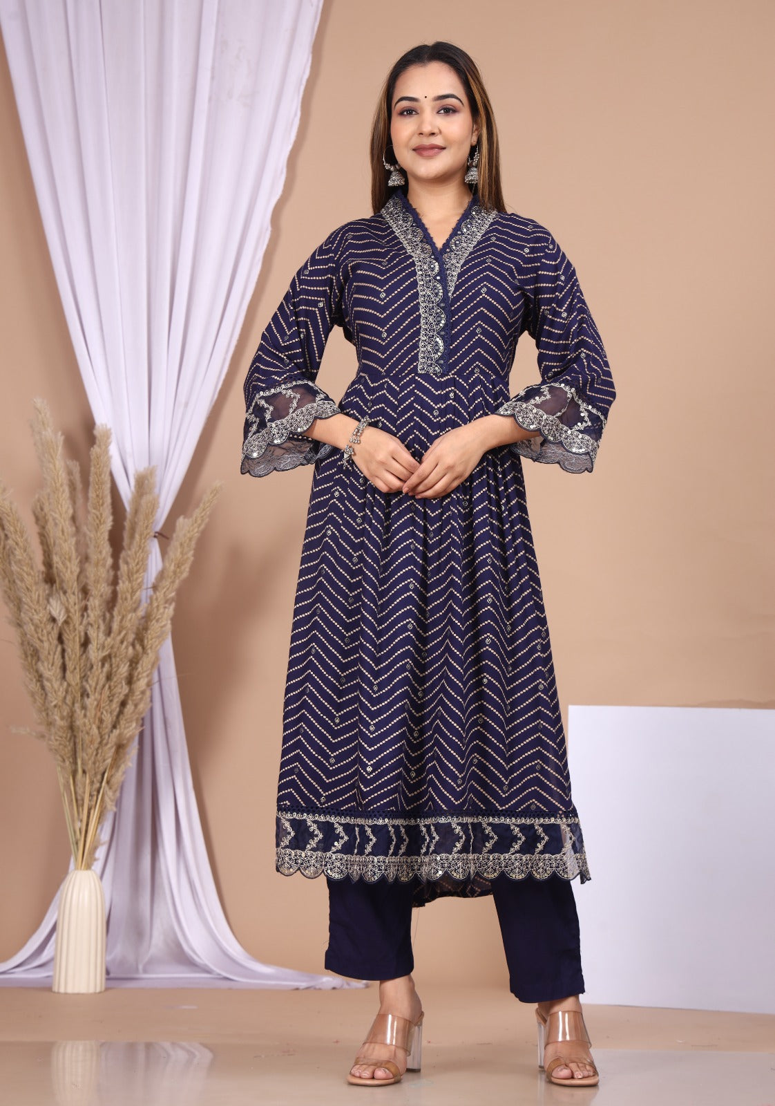 Navy Blue Rayon Ethnic Suit Set