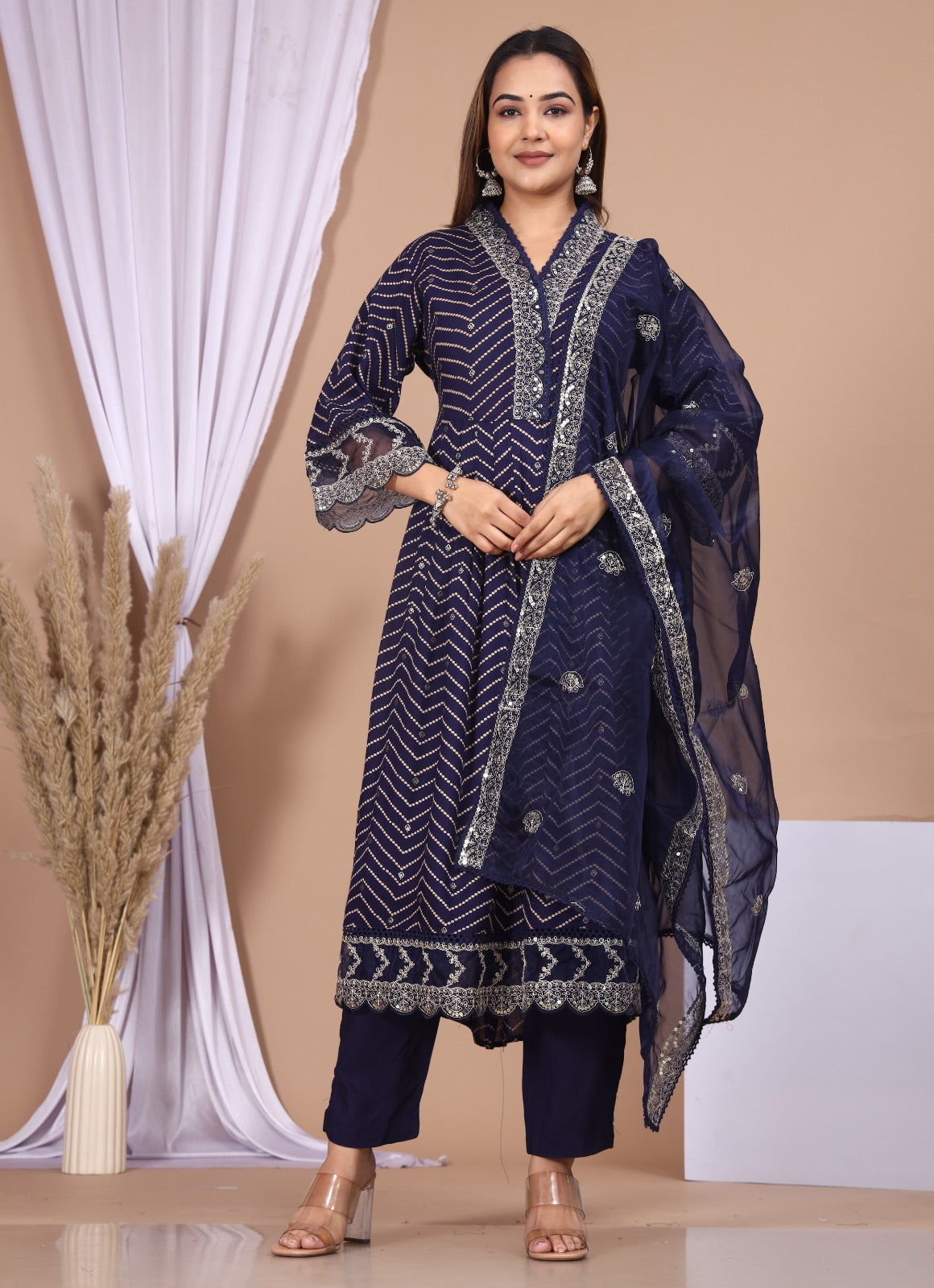 Navy Blue Rayon Ethnic Suit Set