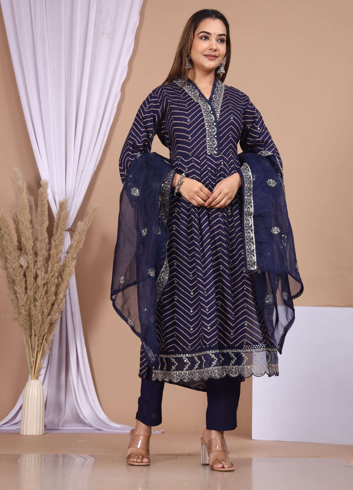 Navy Blue Rayon Ethnic Suit Set