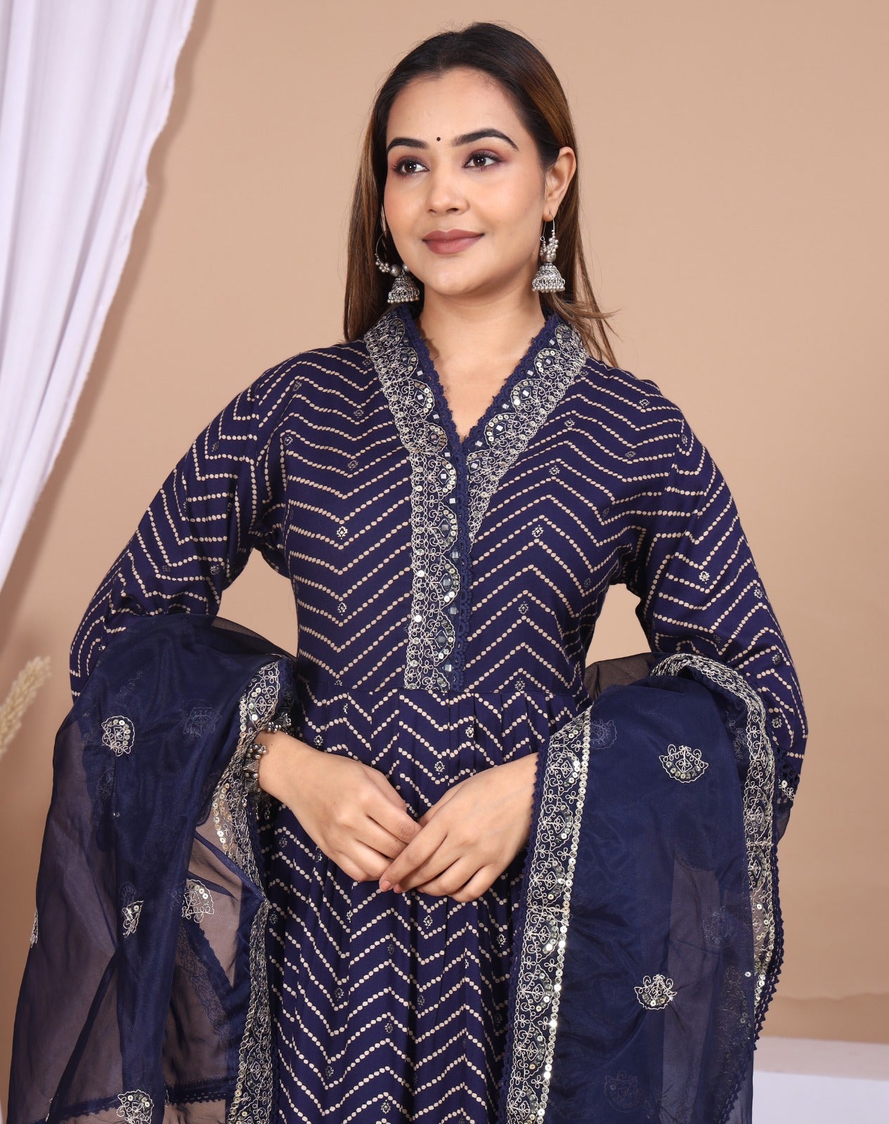 Navy Blue Rayon Ethnic Suit Set