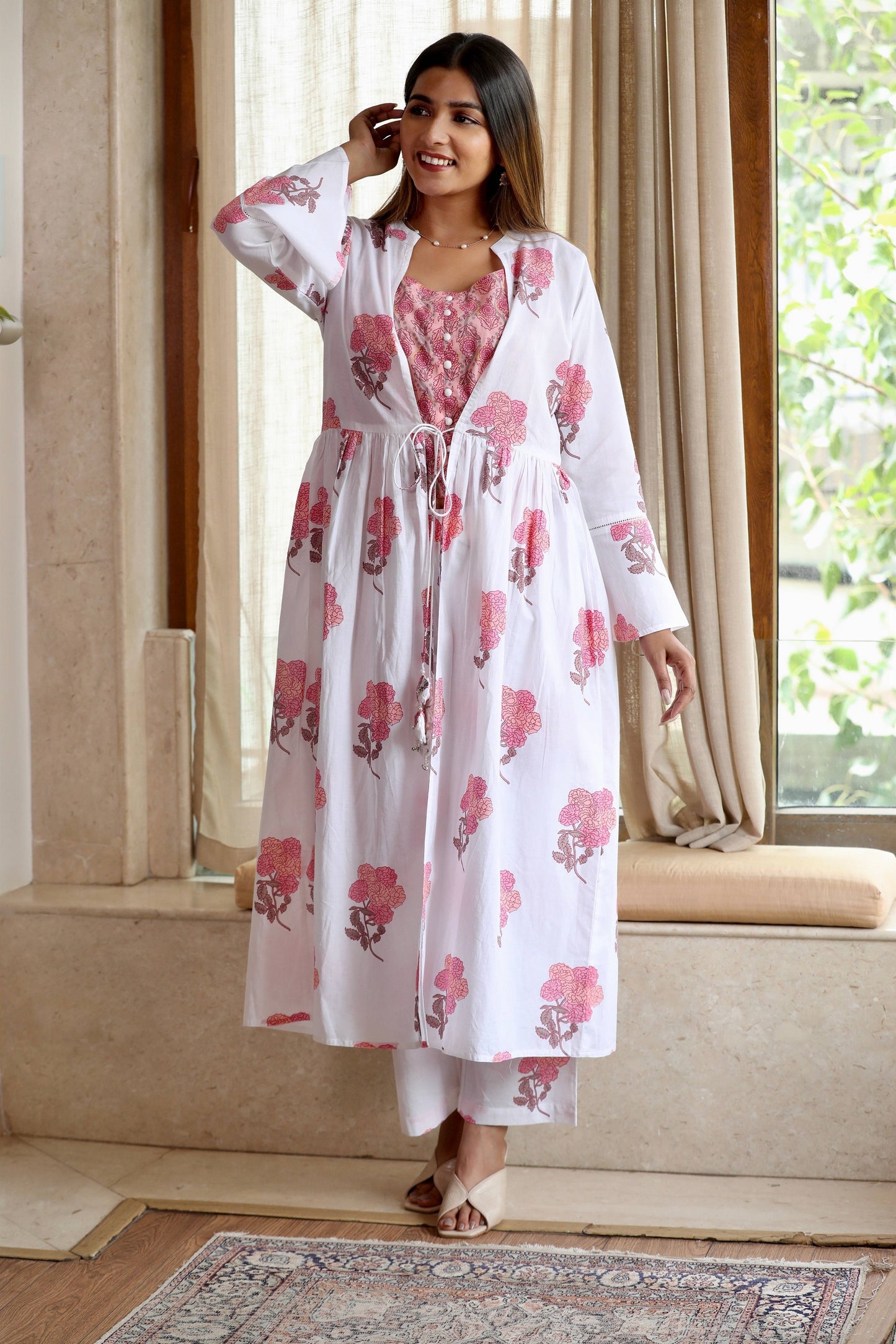 White Pink Jacket Set