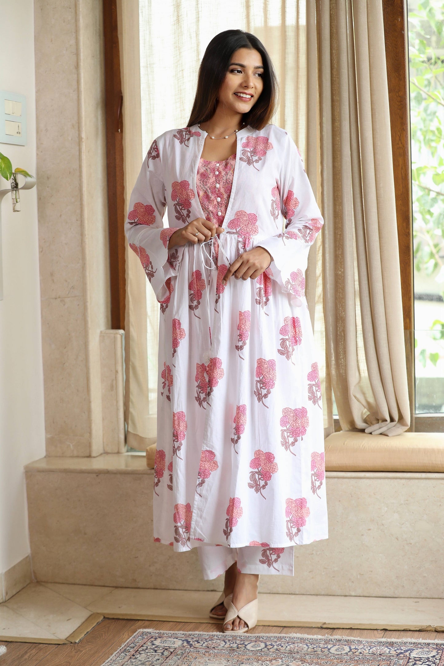 White Pink Jacket Set