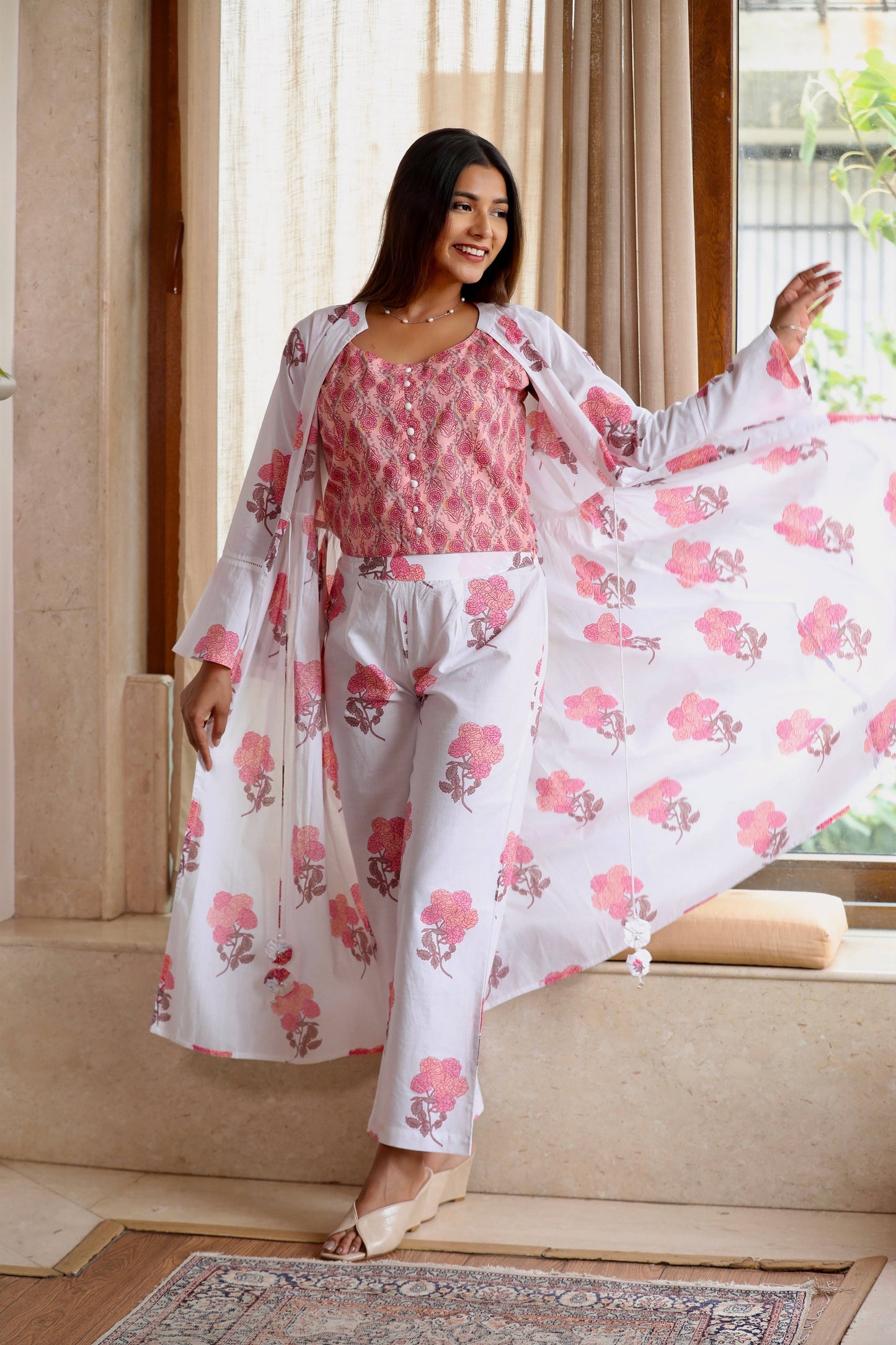 White Pink Jacket Set