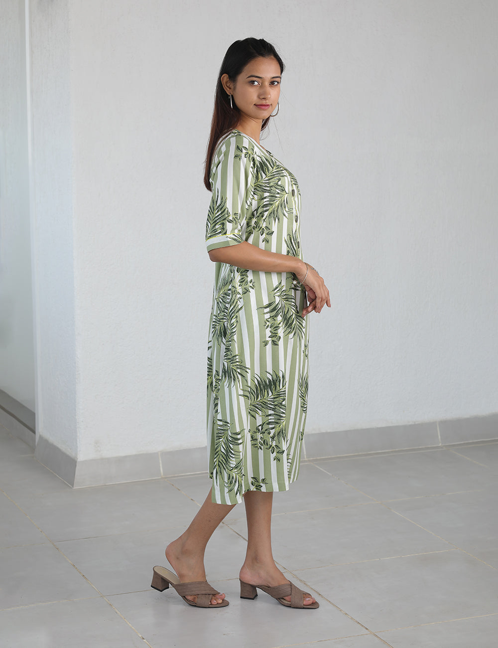 White & Green Striped Dress