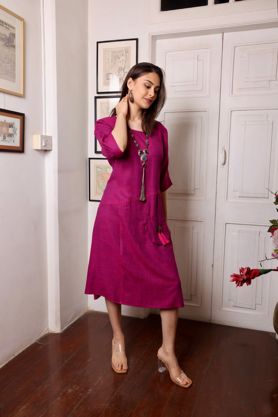 Wine Rayon Dress